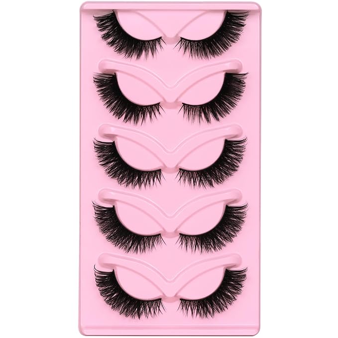 Veleasha Cat Eye Lashes Natural Look Fox False Eyelashes Gorgeous Wispy & Lightweight Faux Mink Lashes for Doll Eye Makeup 5 Pairs Pack (Charming)