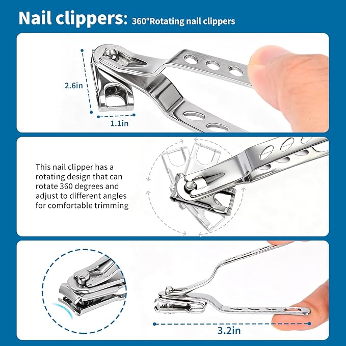 7-Piece Professional Stainless Steel Ingrown Toenail Removal Kit, Ingrown Toenail Treatment Set, Toenail Clippers for Thick Toenails, Heavy Duty Nail Clippers Tools for Adult Seniors Home Foot Care
