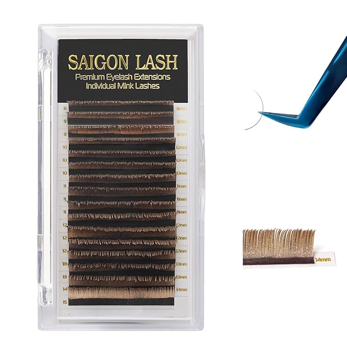 Eyelash Extensions, Mink Lash, Volume & Classic Lashes for Professionals, J/B/C/CC/D/L/M Curl, 4-15mm Length, Soft Korean PBT Fiber, 16 Rows Lash Tray (Gold Rose-CC-0.07-8-15mm)