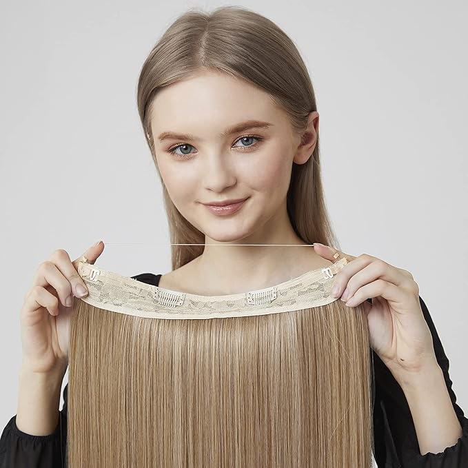 REECHO Invisible Wire Hair Extensions with Transparent Headband Adjustable Size Removable Secure Clips in Straight Secret Hairpiece for Women (20 Inch (Pack of 1), Medium Blonde