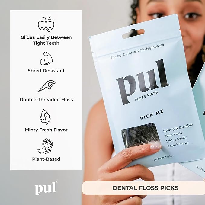 PUL Dental Floss Picks Mint Teeth Flossers for Deep Cleaning - Plant Based Floss Sticks with Shred Resistant Nylon Teeth Floss - Fluoride Free Dental Flossers for Adults and Kids - 200 Count