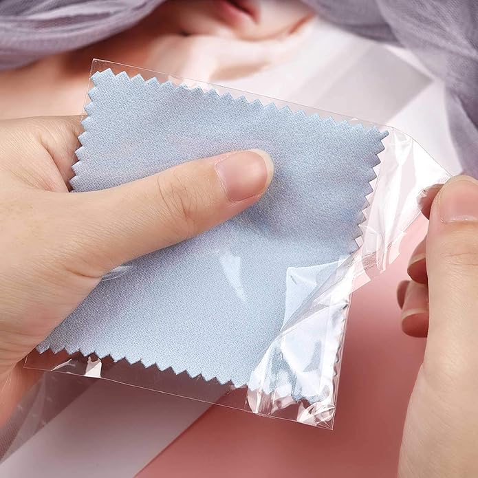 SEVENWELL 50pcs Jewelry Cleaning Cloth Pink Polishing Cloth for Sterling Silver Gold Platinum Small Polish Cloth 8x8cm