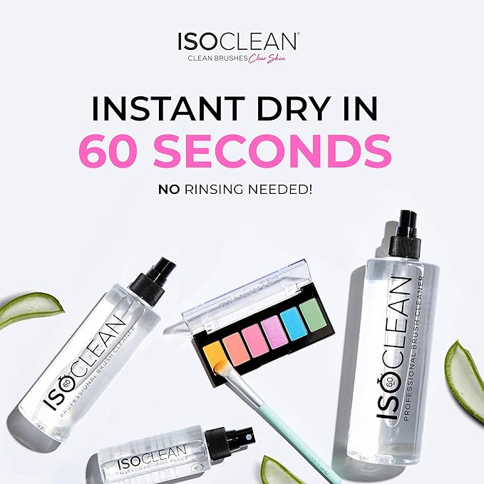 ISOCLEAN Professional Brush Cleaner 4 fl oz - Spray Top Makeup Brush Cleaner for Cosmetic Tools, Cleans Bristles, Scented No-Rinse Formula Dries in 60 Seconds, Vegan, Not Tested on Animals