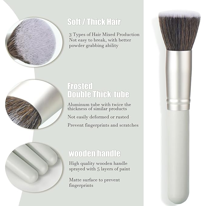YJ-Anyue Gift Ready 10 Piece grayish green Makeup Brushs Set and 2 Piece Makeup Sponge – Wooden Handle with Soft Synthetic Bristles, Concealer, Powder – (Ideal for Christmas, Birthday, Women)