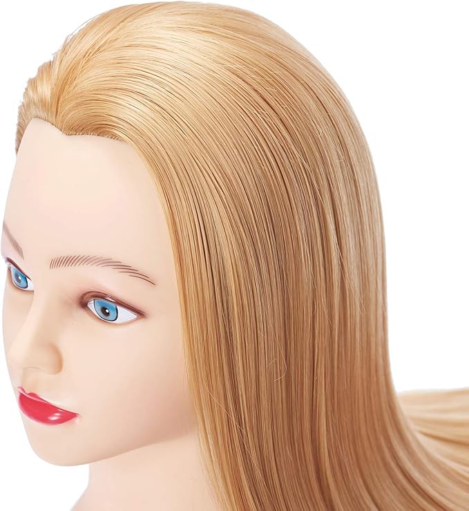 Hairingrid 26"-28" Mannequin Head Hair Styling Training Head Manikin Cosmetology Doll Head Synthetic Fiber Hair and Free Clamp Holder (Golden)