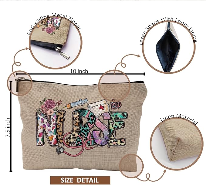 QGFM Nurse Makeup Bags - Cosmetic Bags With Zipper for Nursing Students (Brown)