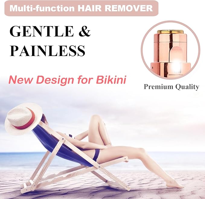 Facial Hair Removal for Women, Mini Hair Remover, Electric Razor Shaver Portable Bikini Epilator for Lips, Chin, Armpit, Peach Fuzz, Fingers, Neck, Cheek and USB Rechargeable (Gold)