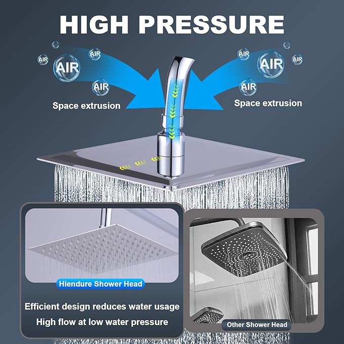 12 Inch Rain Shower Head, High Pressure Stainless Steel Bath Shower, Ultra Thin Rainfall Showerhead Waterfall Body Covering