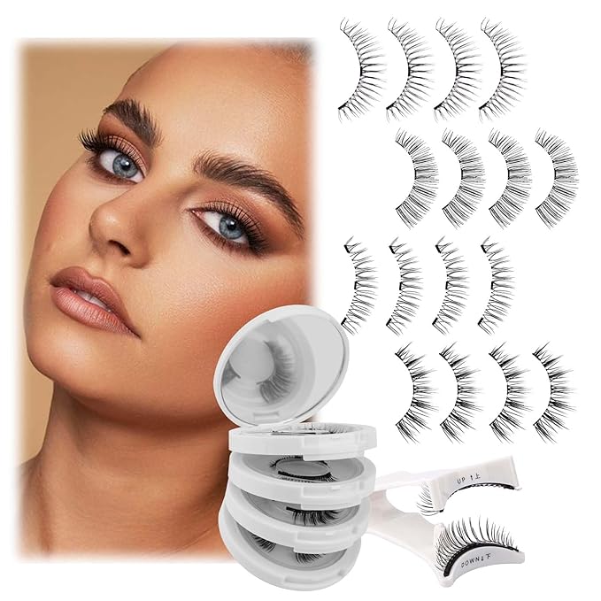 FADLASH Magnetic Eyelashes with Applicator Reusable Magnetic Lashes Natural Look 4 Pairs with Clamp No Glue Needed False Eyelashes Kit Easy to Wear (604+079+806+B7)
