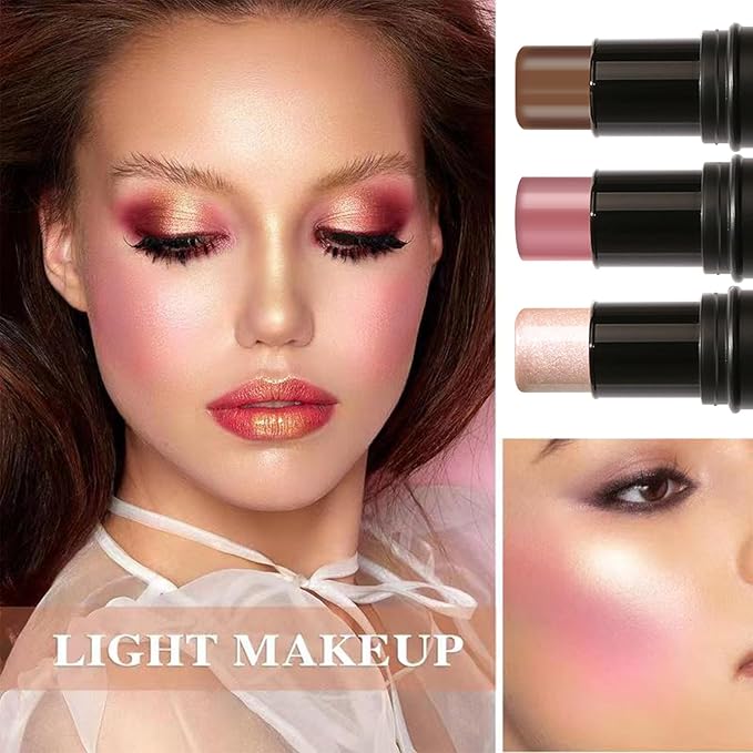 3P Cream Blush Stick with Brush,Waterproof Multi Cream Makeup F256