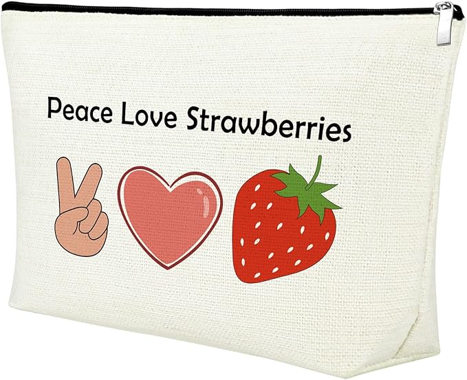 Mxrymvu Fruit Lover Gift Makeup Bag Funny Strawberry Cosmetic Bag Strawberry Themed Gifts Valentine's Gifts for Her Girlfriend Wife Couple Cute Birthday Gifts Strawberry Print Travel Cosmetic Pouch