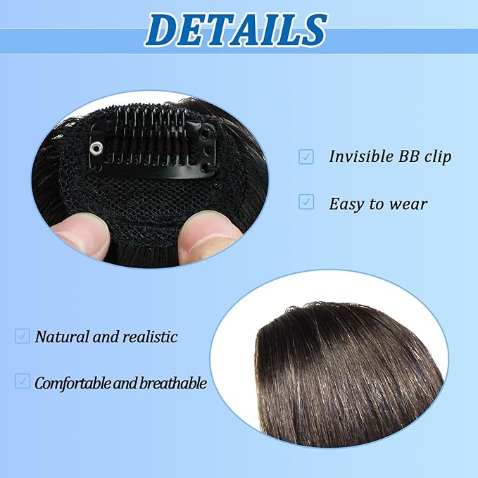 Clip on Wispy Bangs-Real Human Hair Clip in Bangs Hairpieces Brown Black Fake Air Bangs Fringe with Temples Bangs Hair Clip Extensions