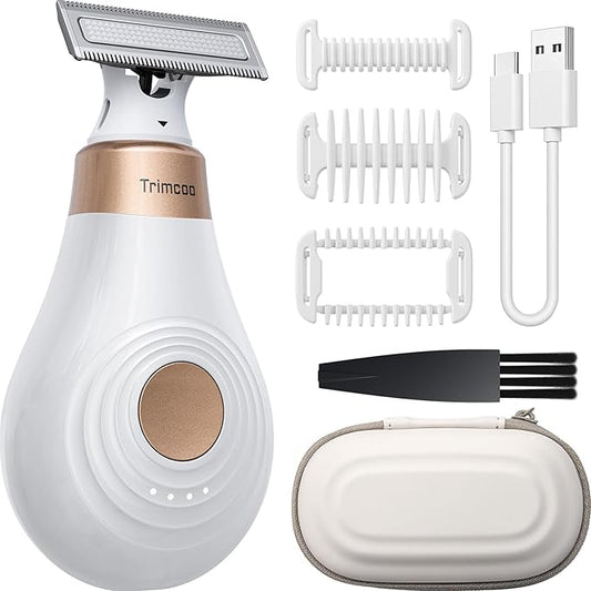 2026 New Bikini Trimmer for Women - Small But Powerful Electric Razors, Intimate Pubic Hair/Lady Facial Painless Removal, USB-C Cordless Body Shaver for Trip, Replaceable Wet/Dry Blade, White