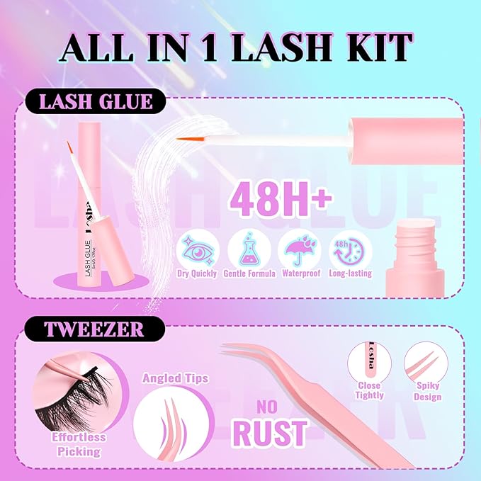 Losha Lashes Fluffy Manga Lashes 14 Pairs Anime False Eyelashes 6D Natural Eye Lashes Kit with Lash Glue and Lash Tweezers Asian Soft Fake Eyelashes (Pop)