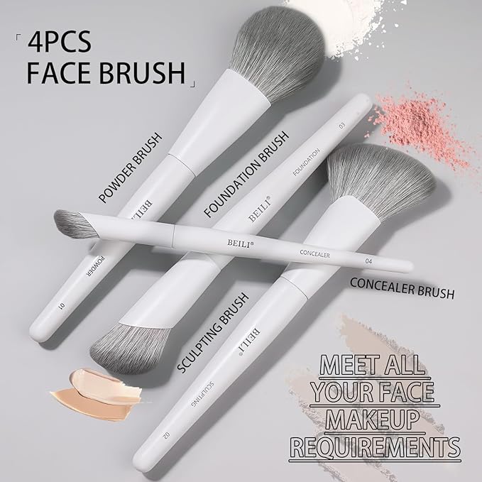 BEILI 12-Piece White Makeup Brush Set, Premium Synthetic Brushes for Foundation, Blending, Eyeshadow, Contour, Blush, and Eyeliner, Luxury Gift-Ready