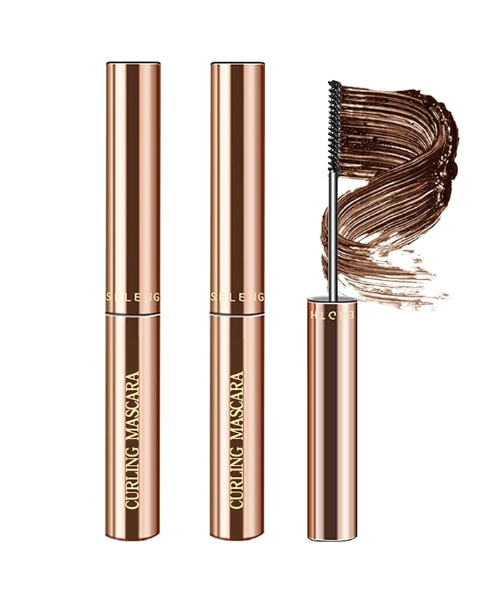 Brown Mascara for Mature Older Women 60 Plus Set, 2Pcs Slim Brush Volume and Length Waterproof Longlasting Eyelashes,Lengthening Tube Hypoallergenic Straight Thinning Mascara, for Sensitive Eye Makeup