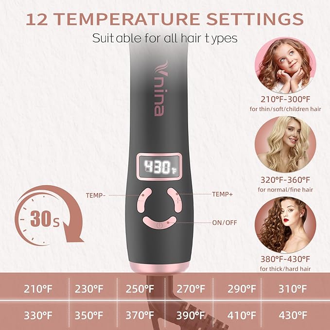 Rotating Curling Iron 1 Inch, Automatic Curling Wand with 12 Temperature & Memory Mode Perfect for Beach Waves, Fast Self Curling Wand, Suit for Medium or Long Hair