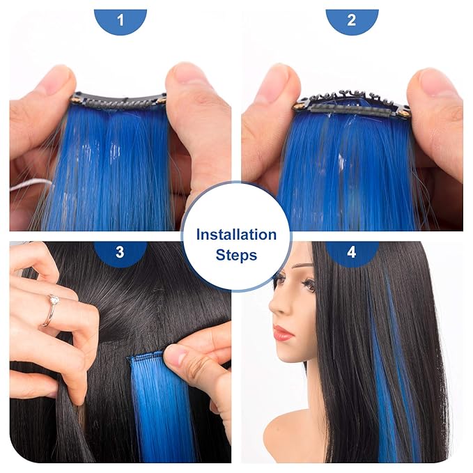 Colored Purple Hair Extensions 10 PCS, Rainbow Party Highlights Clip in Synthetic Hair Extension, Colorful Hairpiece for Women Gift Blue Hair Piece(Purple+Blue, 22 In)