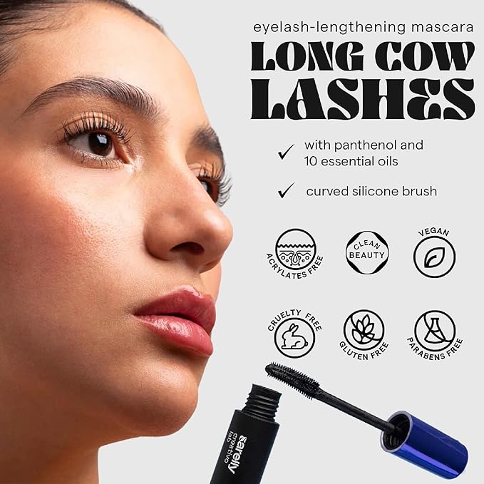 SARELLY Cow Lashes Mascara | Waterproof | Volumizing & Lengthening | Lash-Conditioning | Vegan & Cruelty-Free