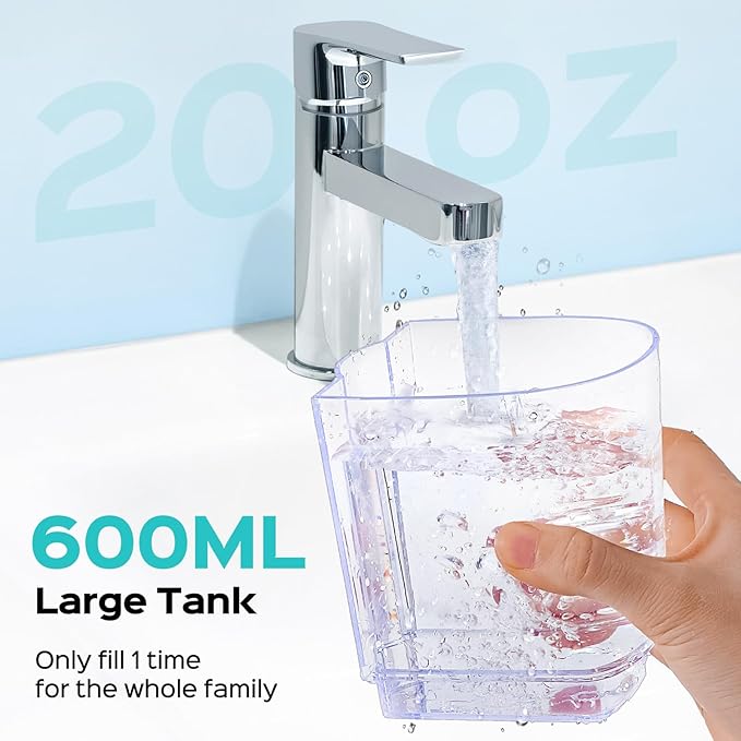 COSLUS Excellent Water Flosser for Teeth Cleaning: 12 Pressure Settings & 2 Modes for Orthodontic, Braces, Sensitive - Patented Storage, 5 Jet Tips and 600ML Tank for Family, Home Use, Green, E2