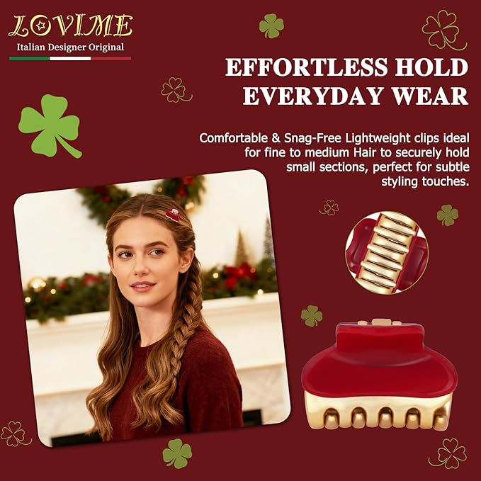 1.2" Mini Claw Clips for Women Girls - Minimalist Double-Layer 18K Gold Painted Hair Clips for Thin Short Hair, Small Non-Slip Luxury Hair Accessories for Daily Face Wash & Makeup, Red