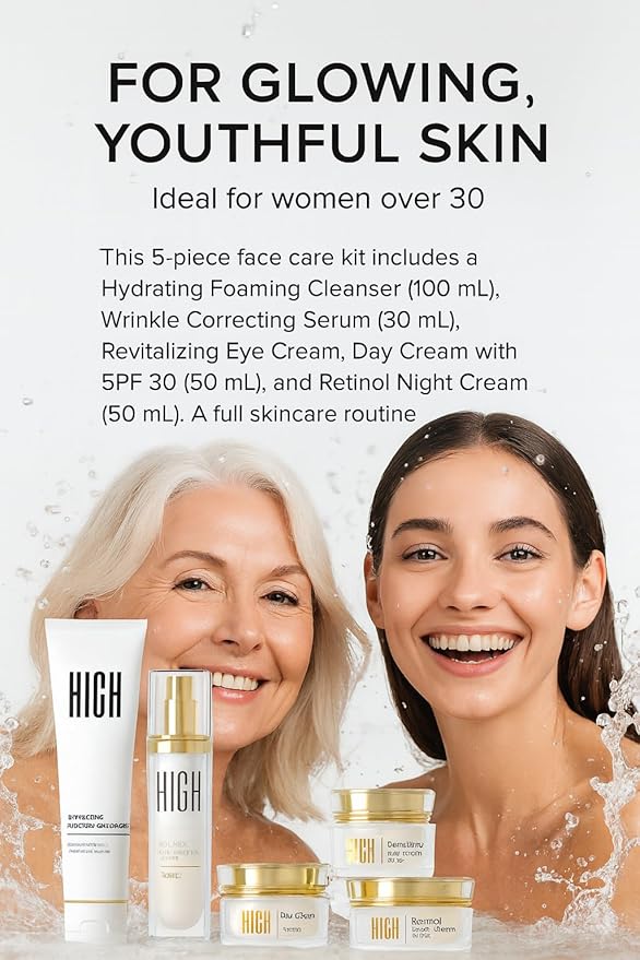 Skin Care Set (5 Pcs) Eternity by High Cosmetic Agency, Complete Anti-Aging Kit with Retinol Night Cream, Vitamin C Serum, Hydrating Cleanser, Eye Cream & Day Moisturizer with SPF 30