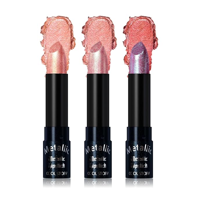 Metallic Glitter Lipstick Set Shimmering Colors Long Lasting Waterproof Plump Matte Moisturizing (Set-A)