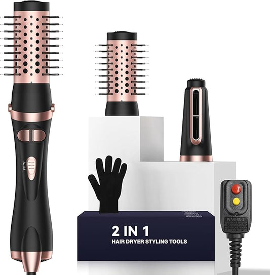 Rotating Hair Dryer Brush 2 in 1 Thermal Blow Brush Set with Auto Rotating 360° Fast Drying Multi-Temperature Settings Detachable Design Heated Hot Air Brush for Curling Volumizing Drying Hair (Black)