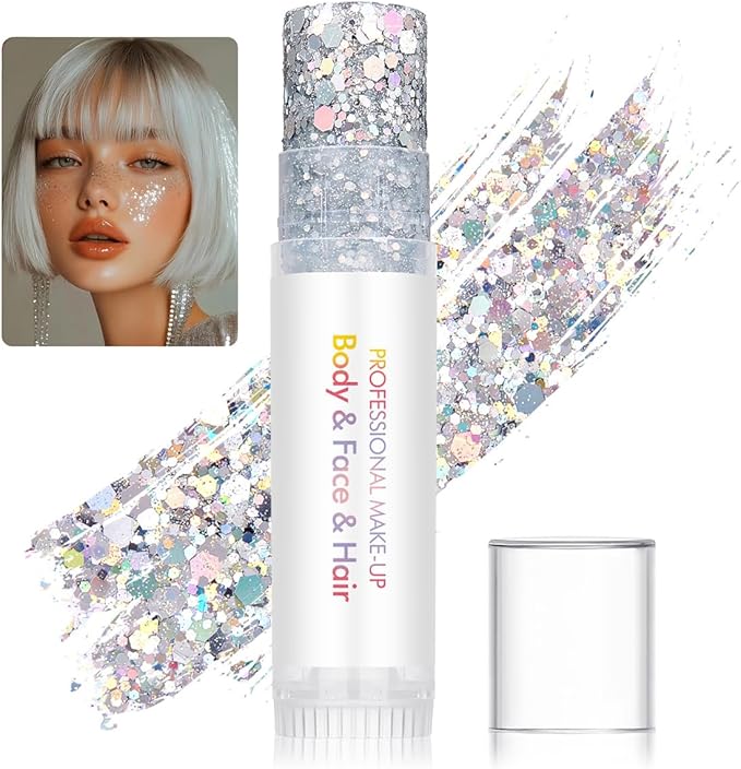 Body Glitter Stick for Face, Body & Hair - Gold & Silver Chunky Sparkle Glitter, 2 Pack | Long Lasting Party Makeup for Festival, Rave, Concert & Cosplay