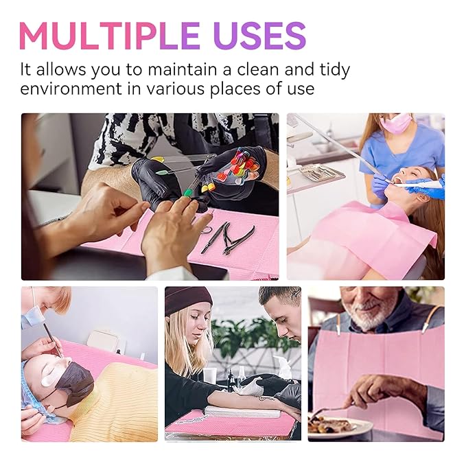 Makartt Disposable Nail Mats, 50 Pcs 3-Ply Absorbent Nail Table Pads with PE Backing, 18” x 13” Nail Desk Protection for Manicure Pedicure, Acrylic Gel Practice, Salon & Home DIY (Pink)