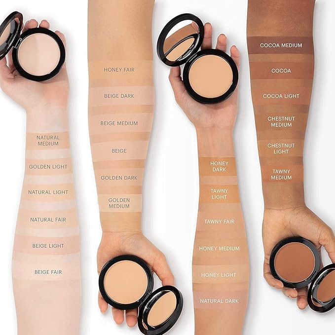 Glo Skin Beauty Pressed Base Powder Foundation Makeup (Honey Light) - Flawless Coverage for a Radiant Natural, Second-Skin Finish