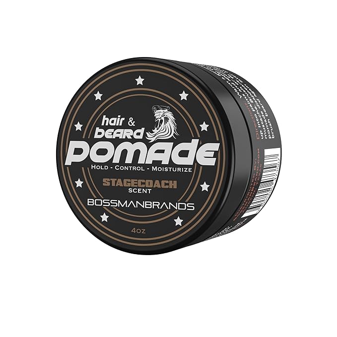 Bossman Hair & Beard Pomade for Men (Stagecoach Scent) – Medium Hold & Moisturizing for Hair, Beard & Mustache Styling – Made in USA