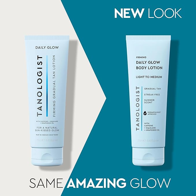 Tanologist Firming Daily Glow Body Lotion- Light/Medium, Fast-Developing, Transfer-Proof Gradual Self Tanner, Summer Scent, Natural Not Orange, Lasts 7 Days, Vegan Formula, 8.45 fl oz