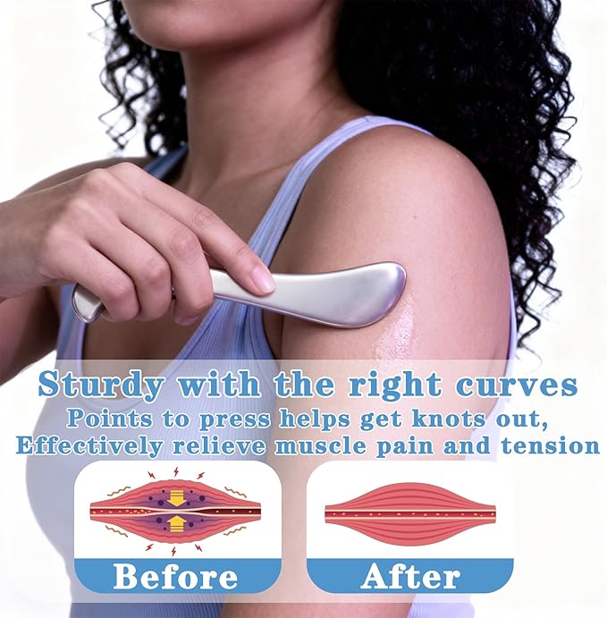 Stainless Steel Gua Sha Tools for Whole Body Muscle Scraper Tools Heavy-Duty Metal Scraping Tool for Pain Relief Deep Tissue Soft Tissue Fascia Massage Tool with Storage Bag, Silver