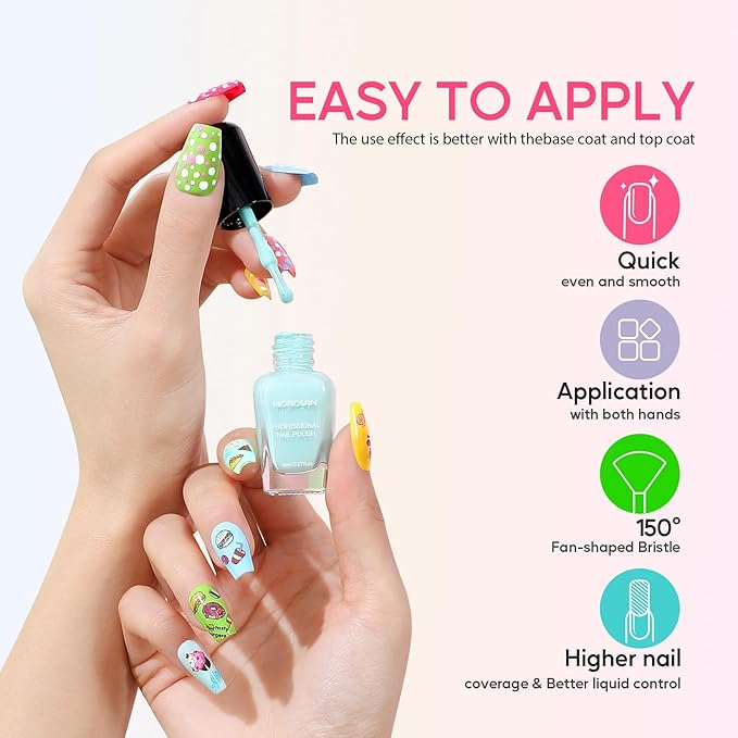 Morovan Nail Polish Set Fingernail: Pastel Macaron Rainbow Nail Polish Kit Regular Air Quick Dry Easter Nail Polish Pack for Women Nail Art Design Easter Gift Holiday Party 0.27oz