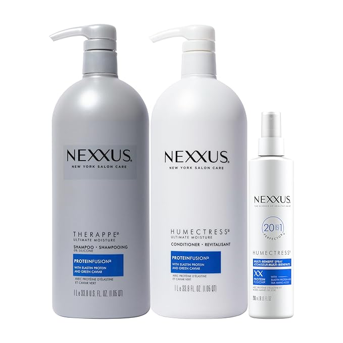 Nexxus Shampoo & Conditioner Therappe Humectress 2 ct for Dry Hair 33.8 oz & Humectress Leave-In Conditioner Spray 20-in-1 Perfector 9 oz