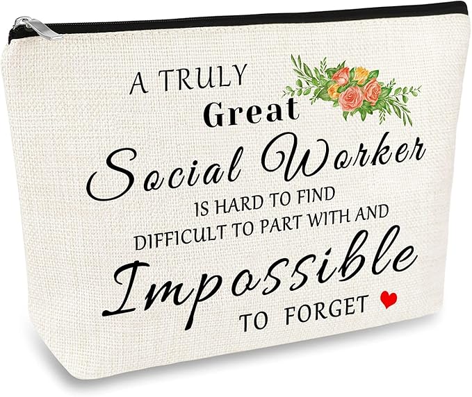 Social Worker Appreciation Gift Makeup Bag Gifts Thank You Gift for Volunteer Social Work Thanksgiving Day Christmas Birthday Gift for MSW Social Work Volunteer Cosmetic Bag Makeup Pouch Toiletry Bag