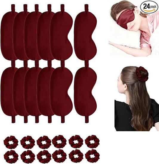 24Pcs Satin Eye Mask Silk Sleep Masks Silky Eyes Cover Blackout Blindfold Eyeshade Scrunchies Hair Ties Travel Wedding Gift