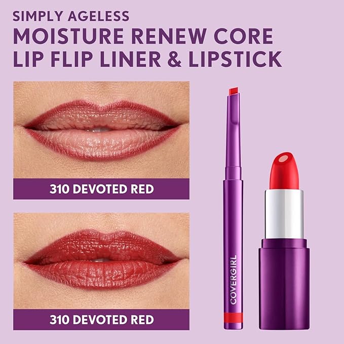 COVERGIRL Simply Ageless Lip Flip Liner, Devoted Red, Pack of 4