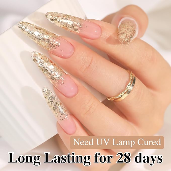 Double Rhythm 0.5Oz Glitter Gel Polish Shimmer Reflective Color for Nail Art Salon DIY Soak Off 15ml Nail Lamp Gel Polish at Home (Golden-B1166)