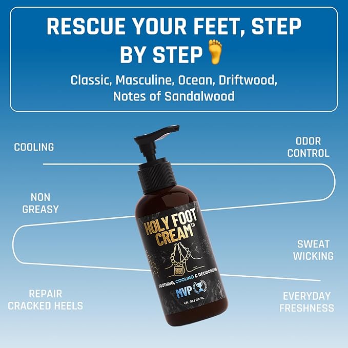 Derm Dude Holy Foot Cream | Daily Moisturizing Foot Cream with DeoPlex for Freshness & Arrowroot for Lightweight Hydration | MVP Scent 4oz