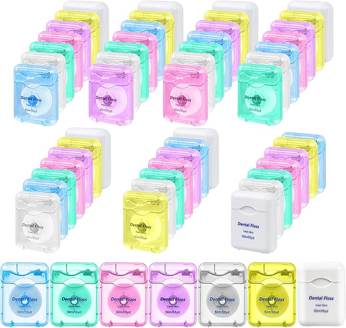 Dental Floss Bulk Travel,50m/55yd Floss in Bulk Mint Flavored Travel Dental Floss Waxed Oral Care for Adults Homeless Teeth Giveaways Kids Patients (7 Colors,Pack of 154)