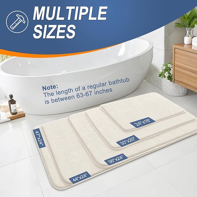 OLANLY Thick Memory Foam Bath Mat Rug 34x21, Extra Soft Absorbent Bathroom Rug, Quick Dry Bath Mats, Non-Slip, Machine Washable Carpet for Bathroom, Tub and Shower, Home Decor Accessories, Ivory