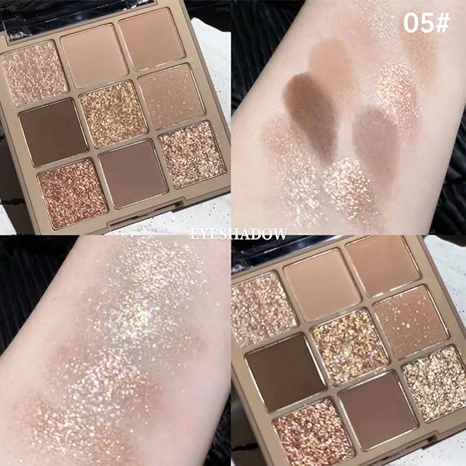 Nude Brown Matte Eyeshadow Palette Makeup, Champagne Gold Pearl Eye Shadow Palette Makeup, Highly Pigmented Eye Shadows For Older Women Eyes Naturing-Looking, Long Lasting Waterproof 05#