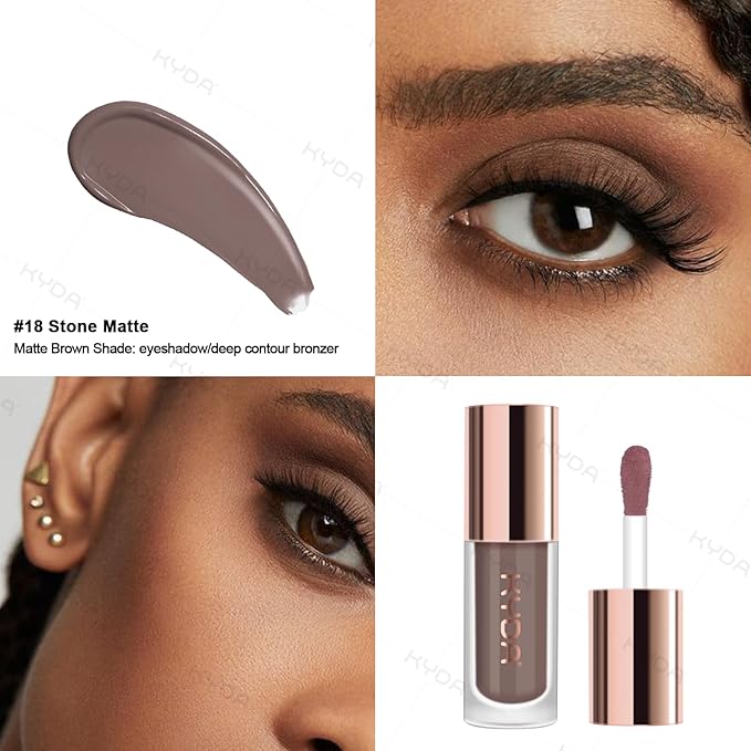 KYDA Liquid Matte Eyeshadow, Matte Taupe Dark Brown Eyeshadow, Long-wearing Crease-Resistant Velvet Eyes Tint, Smooth Cream-to-Powder Texture, Multiuse Eyes Makeup for Shadow & Face Contour