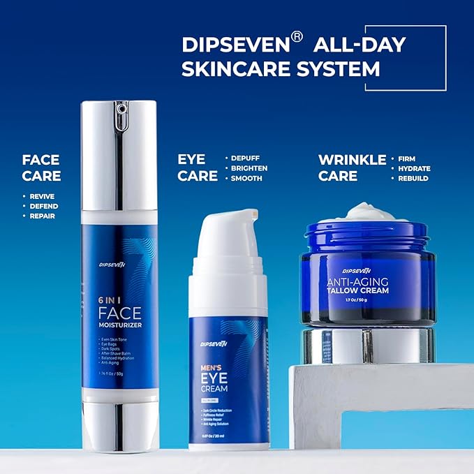 DIPSEVEN Mens Eye-Bags Treatment Cream: Under Eye Repair for wrinkles Baggy Puffiness and Dark Circles - Anti-aging Hydrating with Peptides + Hyaluronic Acid + Niacinamide + Botanical complex+VC