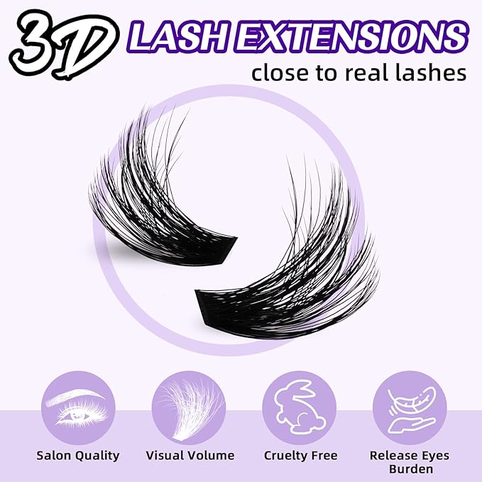 Lash Extension Kit 3D Thick Lash Clusters Kit 280pcs Eyelash Extension Kit 10-18mm 100D D Curl DIY Lash Extension Kit with Lash Bond and Seal, Lash Remover (KIT-100D-MIX10-18mm)
