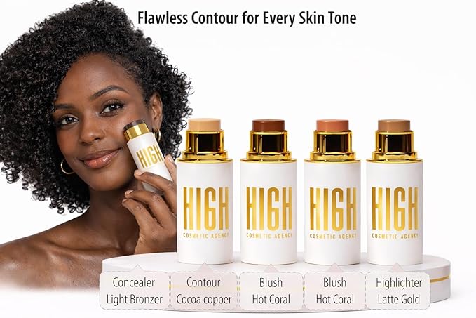 Copper Contour Collection – Cream Contour Set with Light Bronzer, Hot Coral Blush, Cocoa Copper Bronzer & Latte Gold Highlighter Vegan