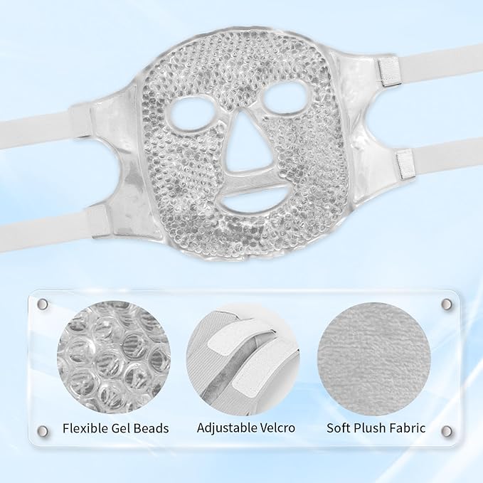 CONBELLA Cold Face Eye Masks Ice Face Mask Hot Cold Compress For Dark Circles, Puffiness, Migraines, Headache, Stress, Redness, Cooling Face Masks For Women Man, Skin Care