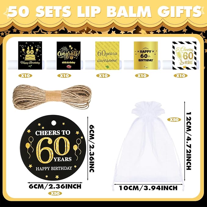 50 Sets 60th Birthday Favors Lip